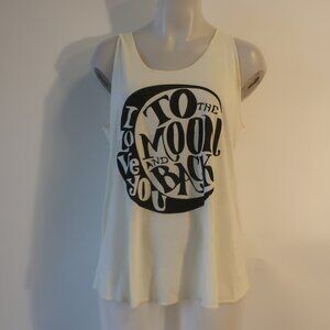 NWT Womens Tina Demel Cream, Black "I Love You To The Moon And Back" Tank  L